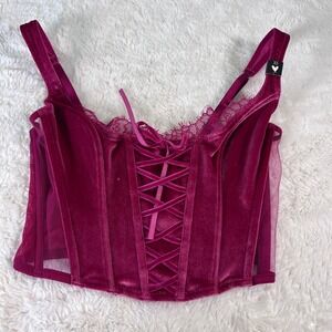 Victorias Secret Dream Angels Velvet Lace Up Corset Top Berry Pink XS 229843-QCJ
